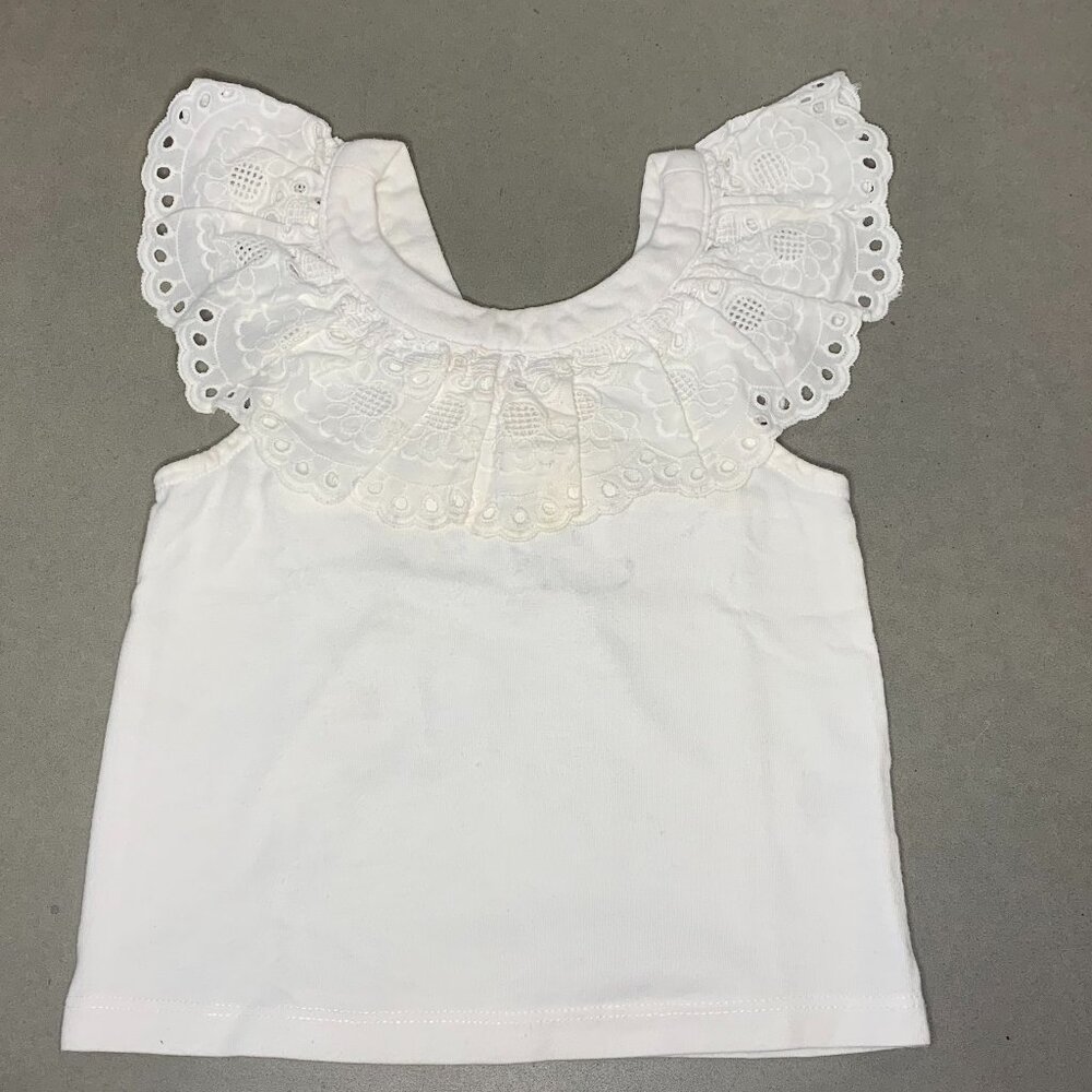 Janie and Jack White Eyelet Ruffle Collar Top 18–24M